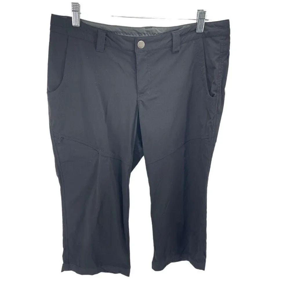 Eddie Bauer Travex Womens Capri Pants Cargo Stretch Flat Front Hiking black 8